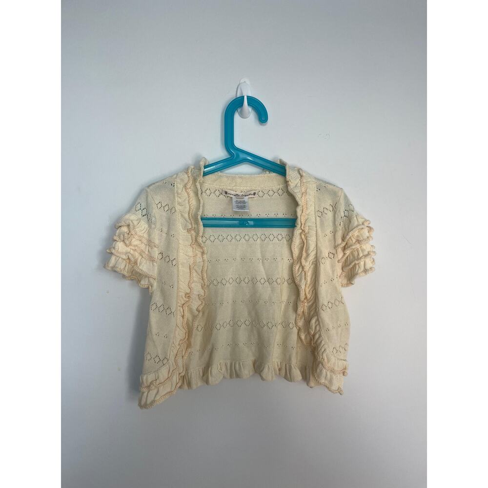 Nanette Lepore Ruffle Knit Shrug Cardigan Women XS Cream Eyelet Cropped‎ Boho